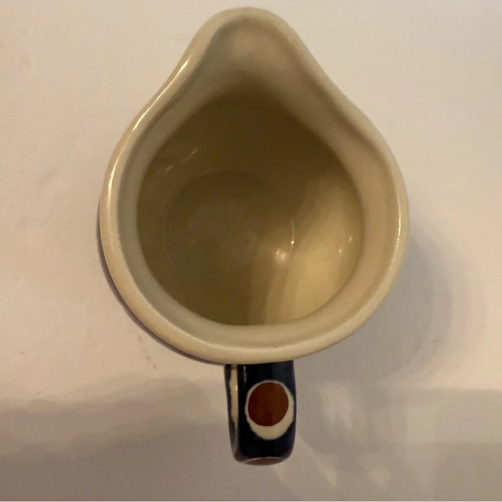 POLISH POTTERY CREAMER MINI PITCHER BLUE WHITE BROWN HANDMADE HOME BOLESLAWIEC